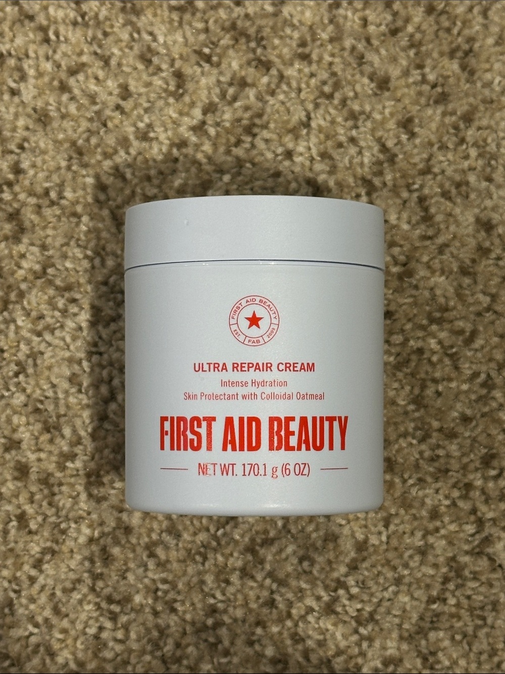 First Aid Beauty Ultra Repair Cream White Jar with Red Logo